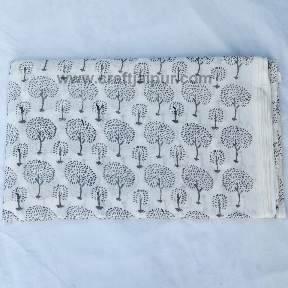 Cotton Voile Palm Tree Hand Block Printed Craft Dress Making Fabric 5 Yard - Image 2 of 4