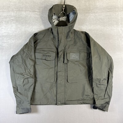 Simms Wading Jacket Mens Small Gray Waterproof Fly Fishing Outdoor Rain Camping