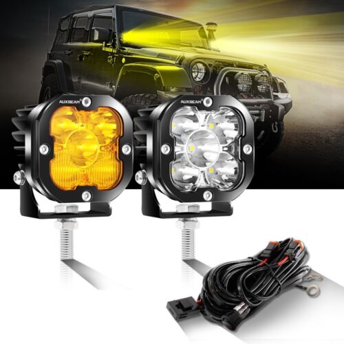 AUXBEAM 3" Amber LED Driving Fog Light Pods for Jeep Wrangler JL JK YJ