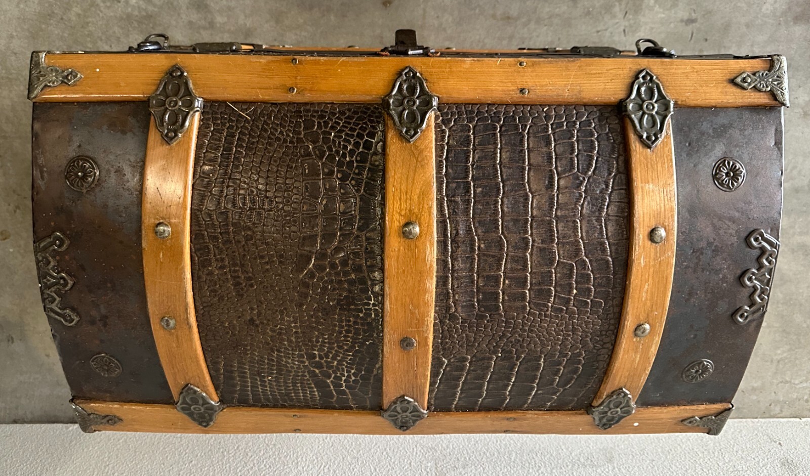 Antique Victorian Domed Steamer Trunk Alligator embossed 1880 Pirate chest