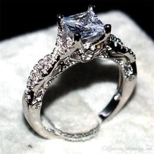 2Ct White Princess Cut CZ Engagement Wedding Ring In Solid 925 Sterling Silver