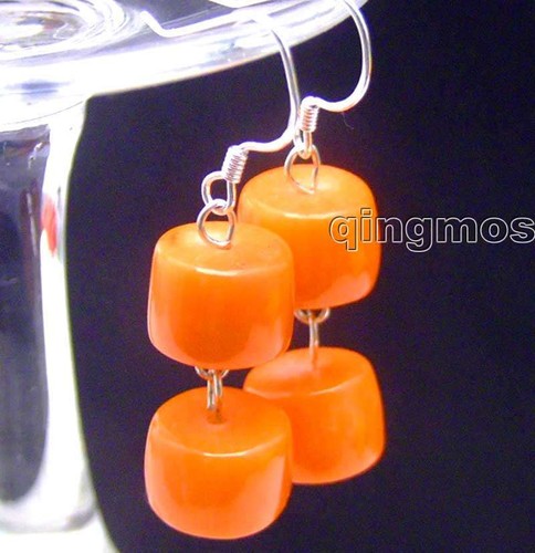10-11mm Natural Knobble Orange Coral Dangle Earring Silver Hook Dangle Earring - Picture 7 of 10
