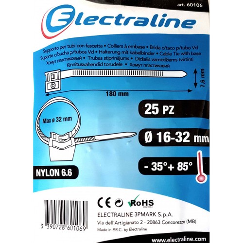 Electraline 860106 Supporto per Tubi con Fascette, da 16 a 32 mm, 25 Pezzi, Grig - Picture 2 of 2