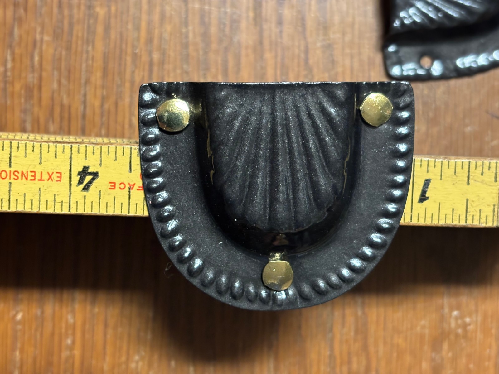 Trunk & Chest Hardware-4 Black original Leather Handle Steel Retainers & Tacks