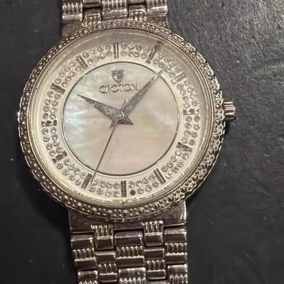 AF71 Croton Lady Quartz Watch SilverTone Crystal Bezel MOP Untested As Is***