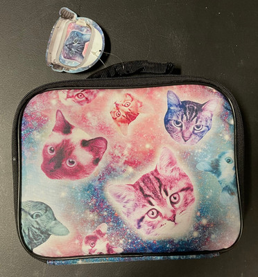 Galaxy Cat Lunch Insulated Lunchbox Cooler Lunch Bag w/ Tag Space Cat Heads