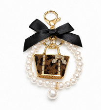 Gold Tone Purse Charm Keychain Detachable Bla...