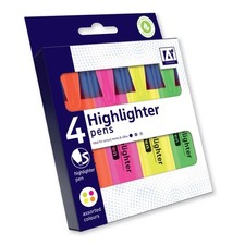 Image of Highlighter Pens - 4 Pack Bright Colours School Stationery Chisel Tip Editting
