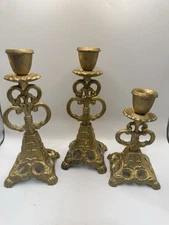 Vintage Gold Metal Ornate Candlestick Holders Hollywood Regency Set