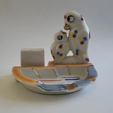 Vintage Kitsch Japan Lusterware Parrots Birds Ashtray / Cigarette, Great Shape