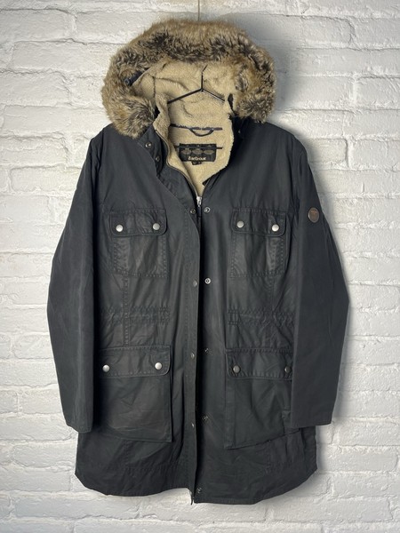 Barbour Carribena Wax Jacket Navy Sherpa Parka Women UK14 Rare