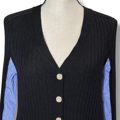 Veronica Beard Dalya Merino Wool Cardigan Sweater Black Size M Classic Luxury