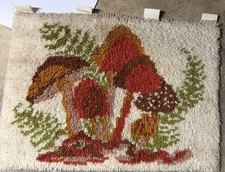Vintage 60s 70s Mushroom Shag Latch Hook Rug 20" 27" Earth Tones Boho Hippie MCM