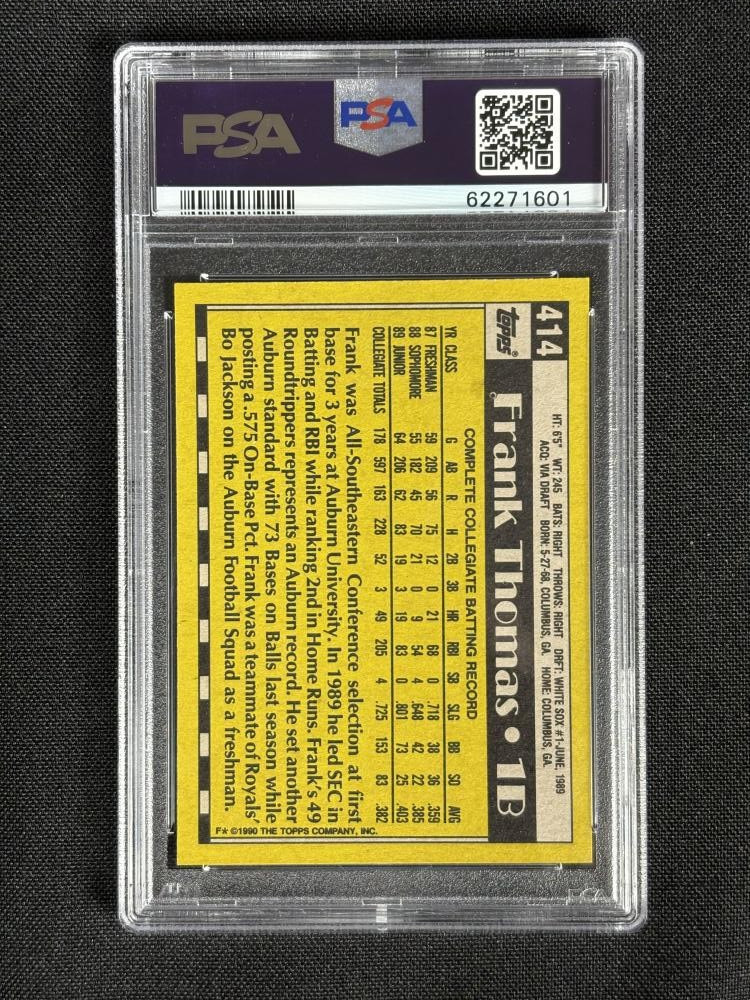 1990 Topps #414b Frank Thomas MINT RC White Sox  PSA 9 601 view 2