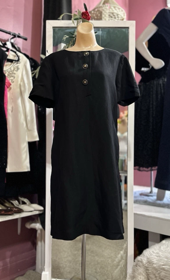 Mini Vestido Vintage Años 90 Hace 60 Negro Cambio Mod GoGo Estilo Cóctel L/XL Foto 2 de 4