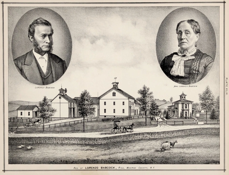1877 РИГА НЬЮ-ЙОРК - MONROE County ФЕРМА Литография Печать ОРИГИНАЛ (12x9) - Изображение 2 из 2