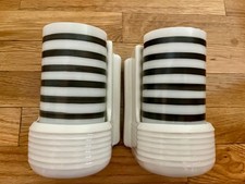Schoolhouse Electric Cylinder Wall Sconces Pair Black Stripe Milk Glass  Used