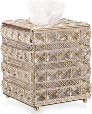 Sumnacon Crystal Square Tissue Box Cover - Sparkling Cube Glass Gold 