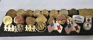 Huge American Red Cross And United Way ALL Union Made Lapel Hat Pin Lot 25 Pin 