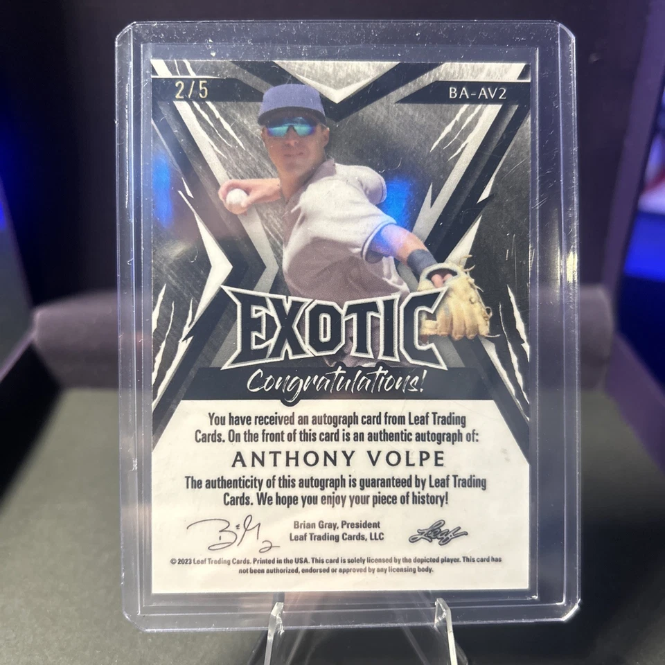 2023 Leaf Exotic #BA-AV2 Anthony Volpe Auto giraffe 2/5 - Image 2 of 3