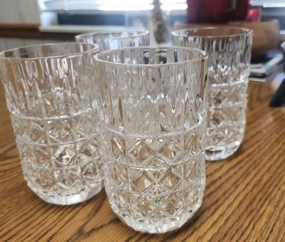  Vintage Kristal Zajecar Diamond Cut Glass Tumblers - Set Of 3 + 1 Bonus Tumbler