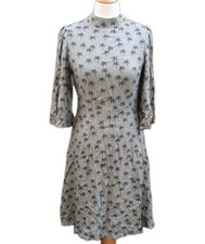 Louche Palm Print Dress Sage Green Contrast Pink Lining UK Size 8 Charity Sale