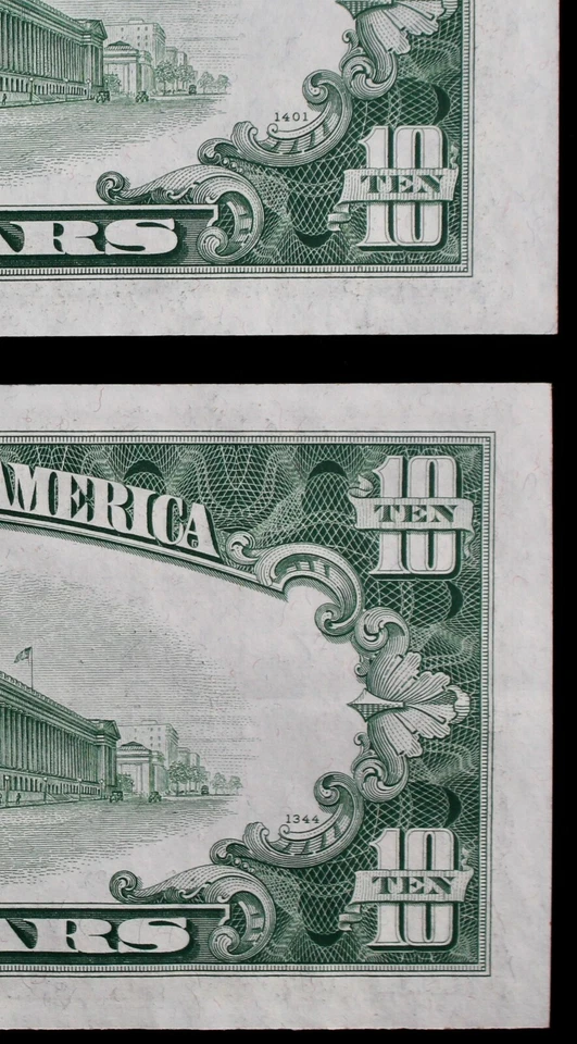NARROW/WIDE CHANGEOVER PAIR $10 1950 Gem CU FRN's G15233136B-37B Chicago - Image 3 of 3