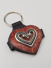 Keychain - Leather Silver Tone Embossed Heart w/Button Up