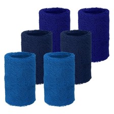 Wrist Sweatbands Sports Wristbands, 6 Pack 4" Lake Blue/Navy Blue/Dark Blue