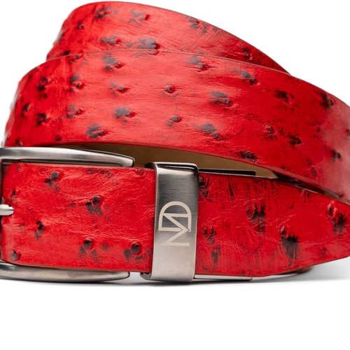 NUEVO Cinturón Marco Milano Para Hombres Cuero de Avestruz Genuino Moda Exótica Rojo EE. UU. - Imagen 2 de 4