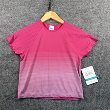 Athleta Girl Power Up Seamless Mi-Long Tee Top Pink Stripe Athletic  XL 14 NWT
