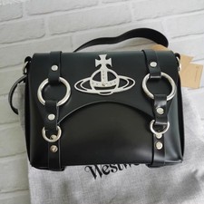 Vivienne Westwood BETTY Leather Shoulder Bag Black Ring Orb Chain