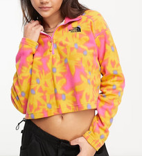 The North Face Glacier 1/4 Zip Oversized Fleece Yellow Pink Floral Crop M