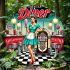 Retro American Diner Tin Metal Signs Home Décor 8x8 Vintage Waitress & Jukebox