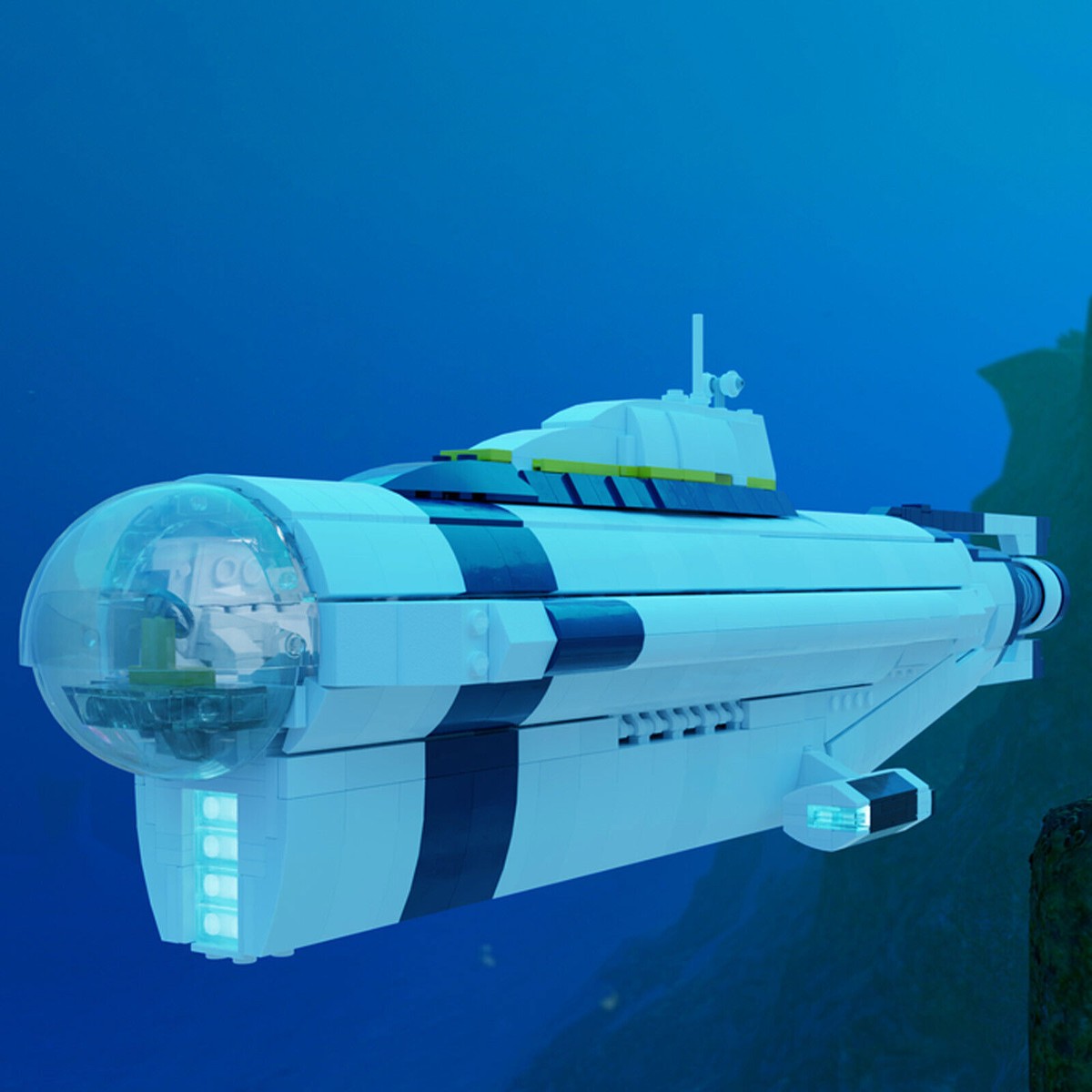 Subnautica Cyclops Submarine 1552 Pieces with Stand Building Toys