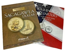 HE Harris Sacagawea Dollar 2000-04 & State Quarters 1999-2000 Folders NEW unused