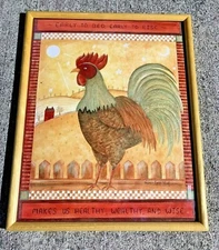 Early To Bed Early To Rise ROOSTER Saltbox House Framed Art Wenk 21/17 ❤️sj11h7s