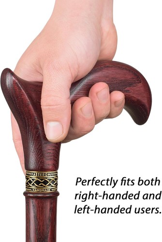 Asterom Walking Cane Handmade Ergonomic Wooden Men Women 32" inch Stick Cherry - Picture 6 of 7
