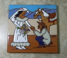 EARTHTONES SIGNED TILE "THE WEDDING" MADE IN TUCSON, AZ