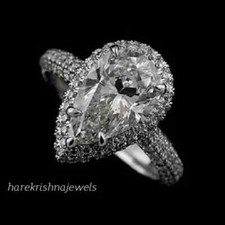 Lab-Created 3CT Pear Shape Diamond Engagement Wedding Halo Ring 14K Gold Finish