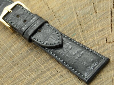 NOS Vintage Unused 20mm Hirsch Duke Black Leather w Gold Tone Buckle Watch Band