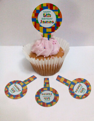 25 vorgeschnittene Stand Up Essbare farbige Blöcke Cupcake Topper Reis Waffel Papier