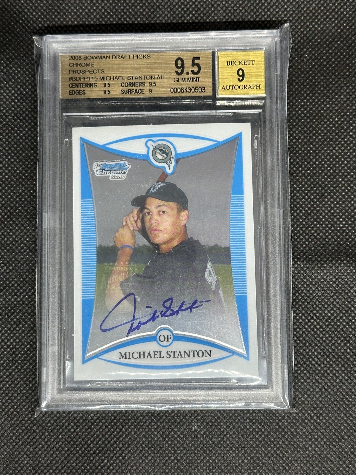 2008 Bowman Chrome Giancarlo Mike Stanton Draft Pick & Pros Auto BGS 9.5 Yankees