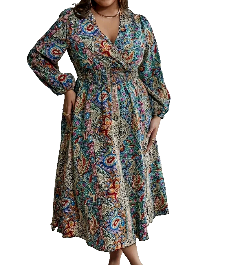 knee length dresses for ladies Elegant Plus Size Long Sleeve Chiffon Dress for Wedding Guest main image 0