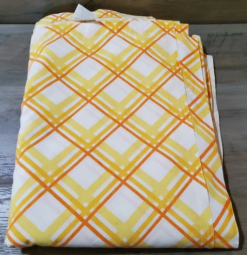 Perma-Prest Vintage Twin Flat Sheet Sears Roebuck Yellow Orange Plaid Cotton