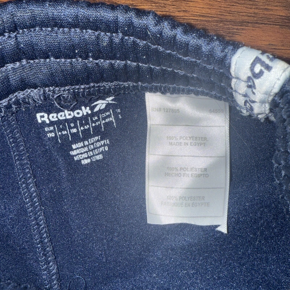 Kids Reebok Track Pants. Navy Blue. Size 5 Side Stripe Logo On Leg - Image 3 of 4