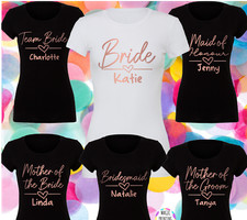 Hen do T-shirts Personalised T-shirt Bride Top Bridal Party  wedding Rose Gold