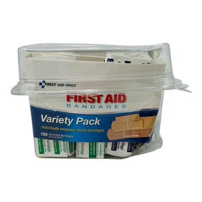 150 Count First Aid Only First Aid Bandages Variety Pack Assorted Sizes *READ*