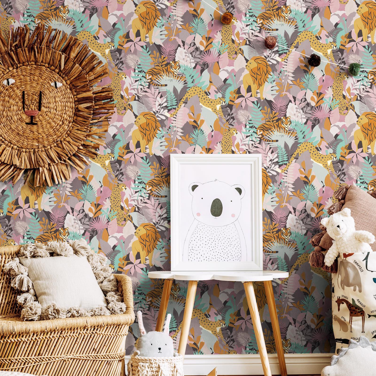 Holden Animal Kingdom Wallpaper Leafy Jungle Lions Tigers Leopards