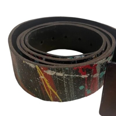 Handmade Color Splash Leather Black Belt Silver Tone  display picture 2